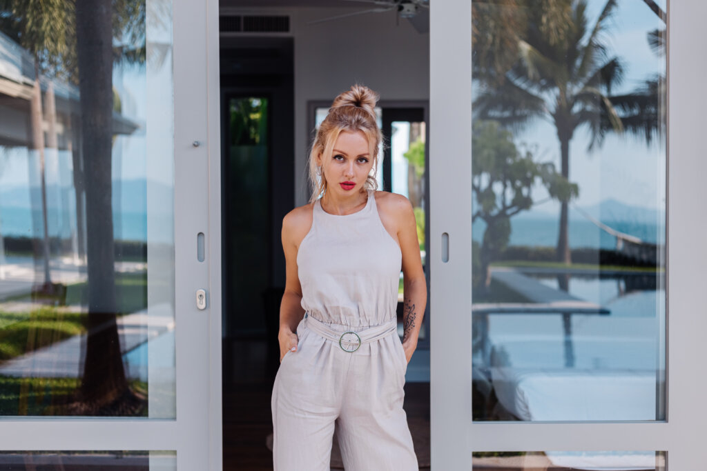 Formal jumpsuit construction details