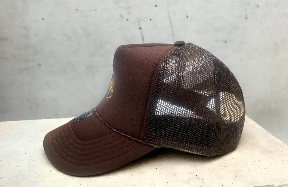 Performance-oriented five-panel trucker hat
