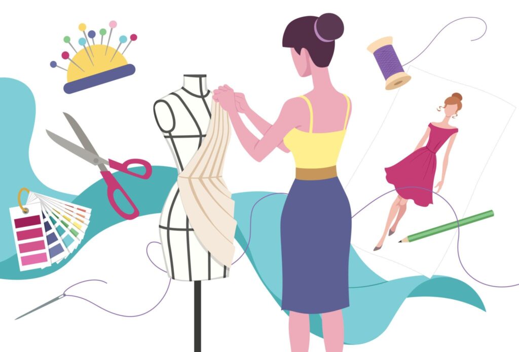 Designer reviewing textile quality in production facility