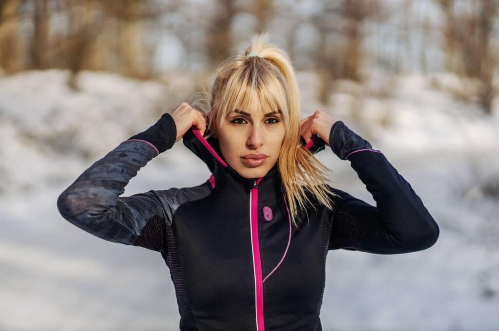 Slim-fit performance hoodie with articulated seams
