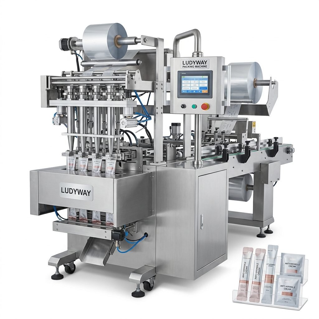 Anti Wrinkle Cream Packaging Machine for Sachets Multi Lane Stick Pack Systems