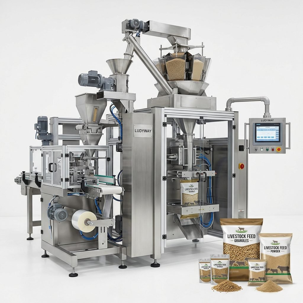 Automated Livestock Feed Packaging System for Granules and Powder