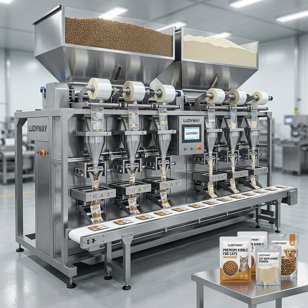 Automated Pet Food Packaging Line for Granules & Powder, Multi-Lane Sachet System