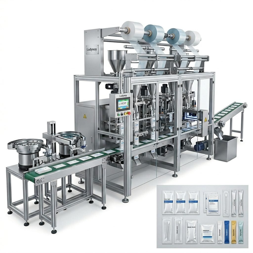 Automated test kit packaging line for medical applications
