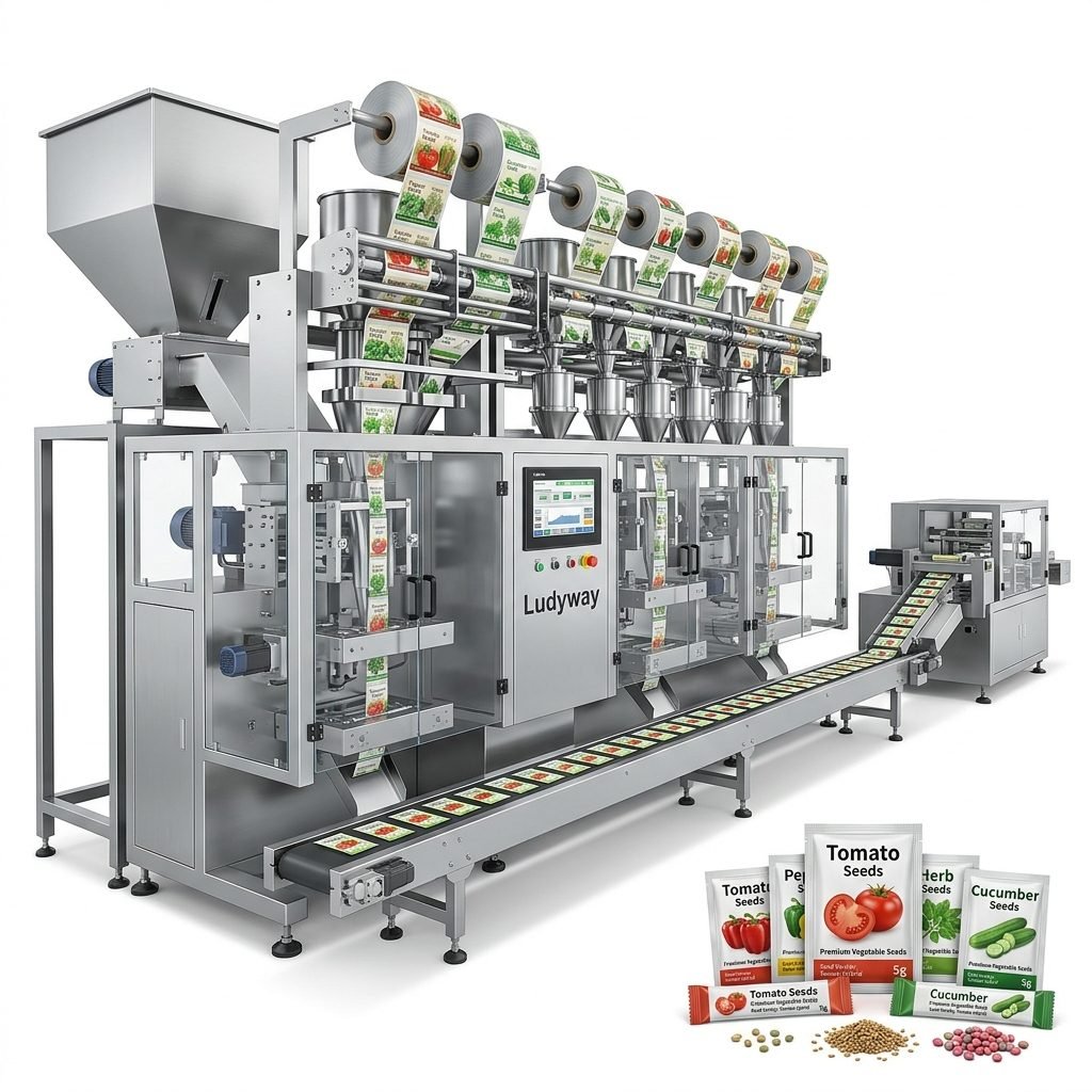 Automated seed packaging lines for granules and powders