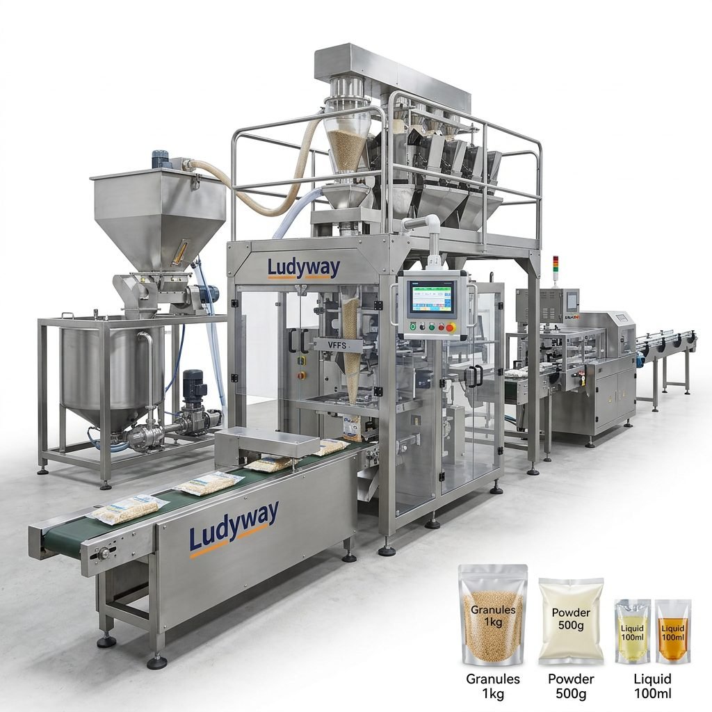 Automatic filling packaging lines for granules powder and liquids