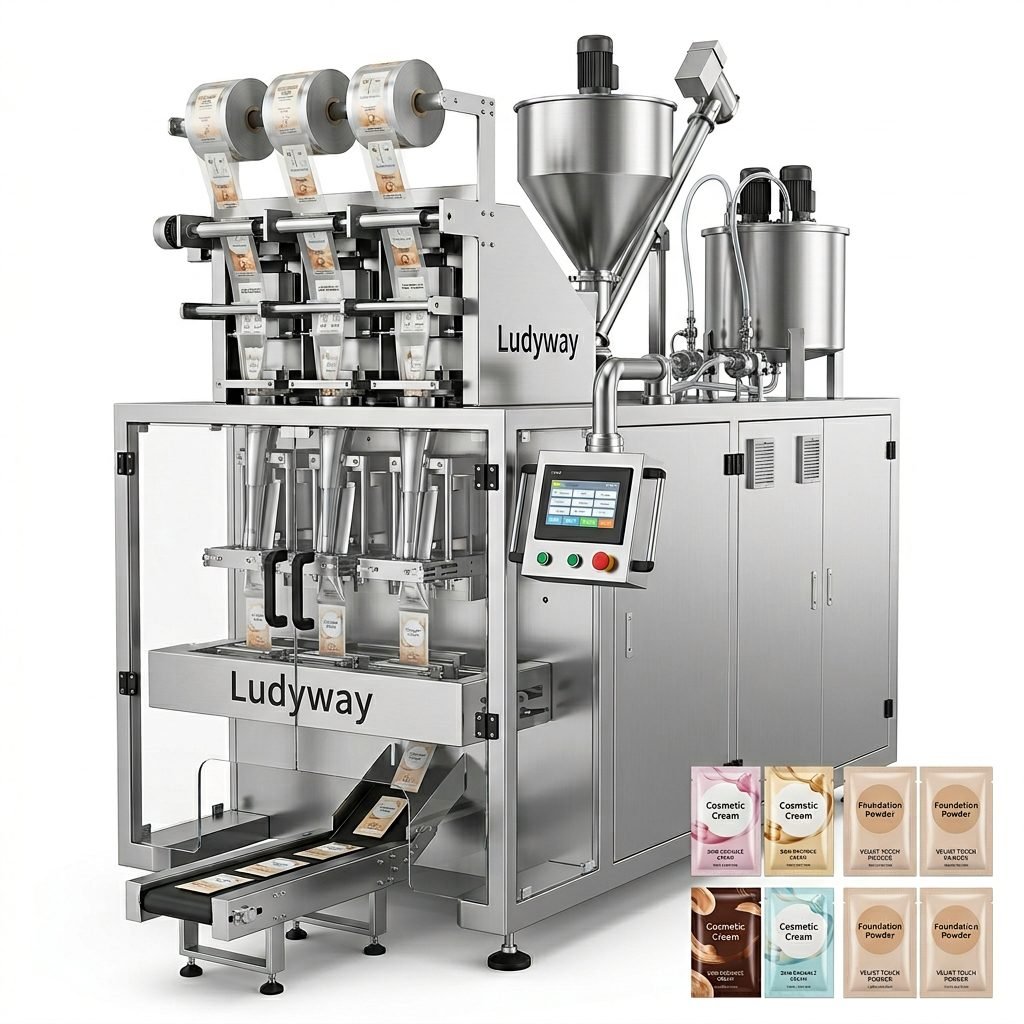 Cosmetic Sachet Packaging Machine for Powders Liquids Multi Lane Automated System