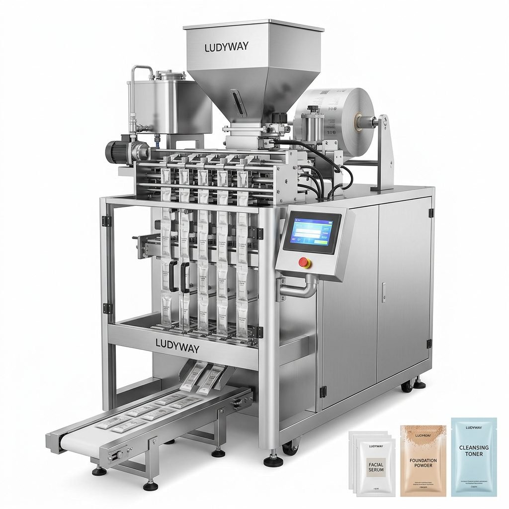 Cosmetic Sachet Packaging Machine for Powders Liquids with Multi Lane Filling