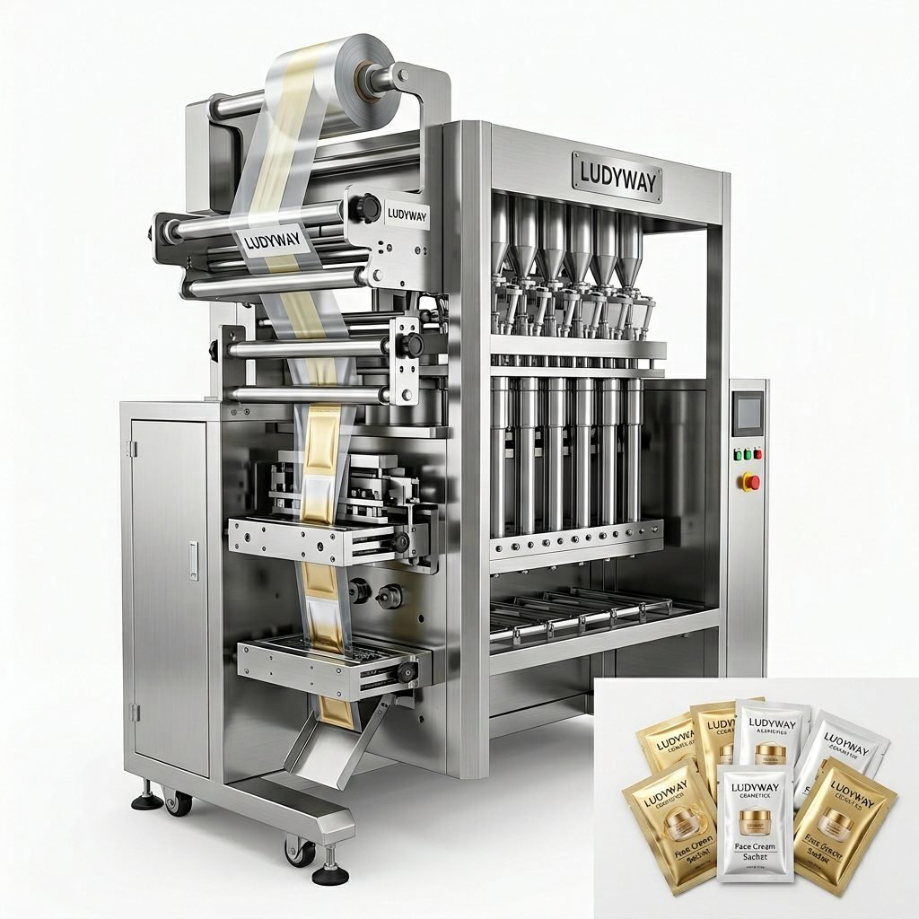 High-speed multi-lane sachet packaging machine for cosmetics