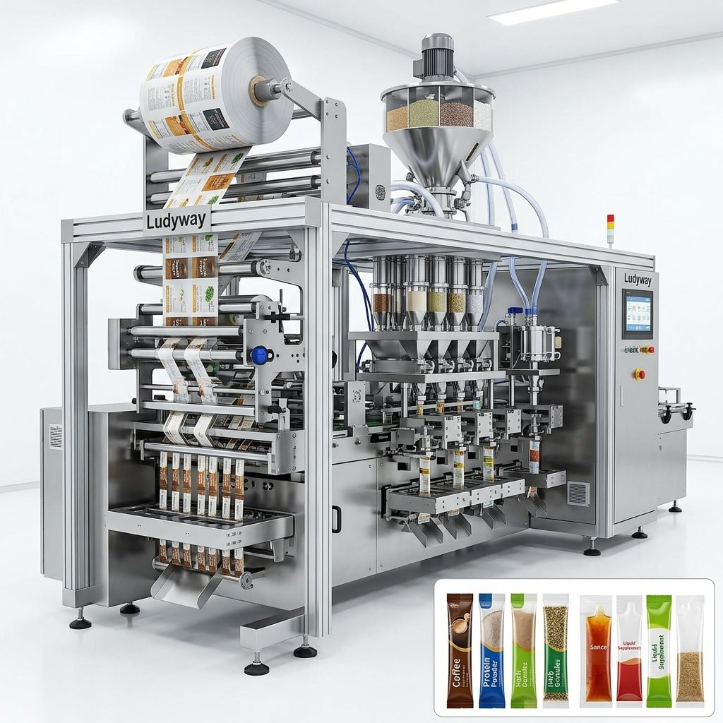 Instant Powder Packaging Machine for Sachets Stick Packs Multi Lane Granule Liquid