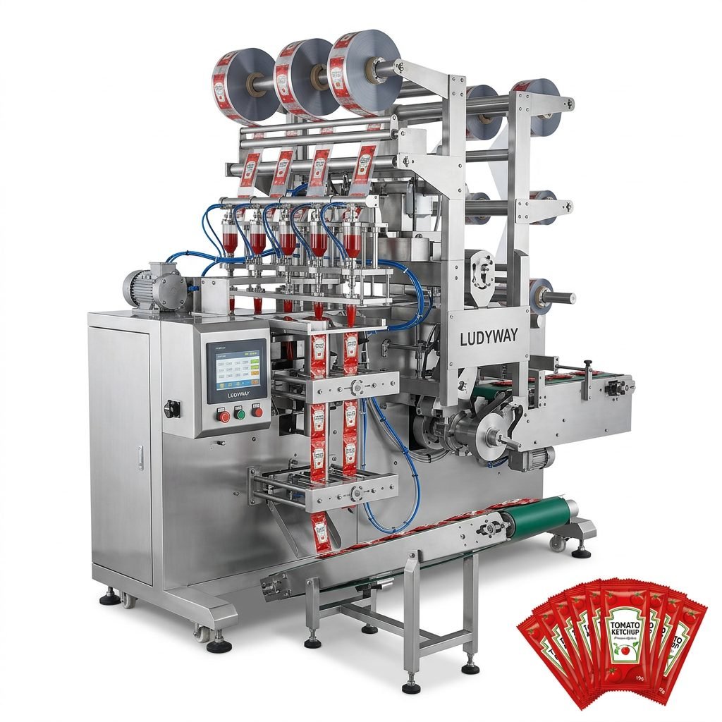 Ketchup Sachet Packaging Machine High Speed Multi Lane Automated Liquid Sachet Packer