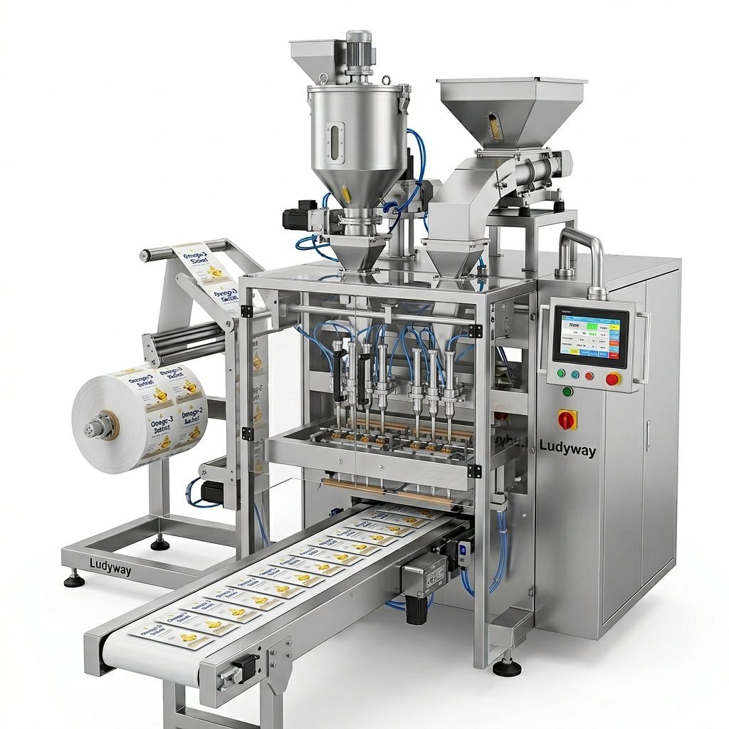 Omega 3 Liquid Granule Multi Lane Packaging System with High Speed Sachet Filling